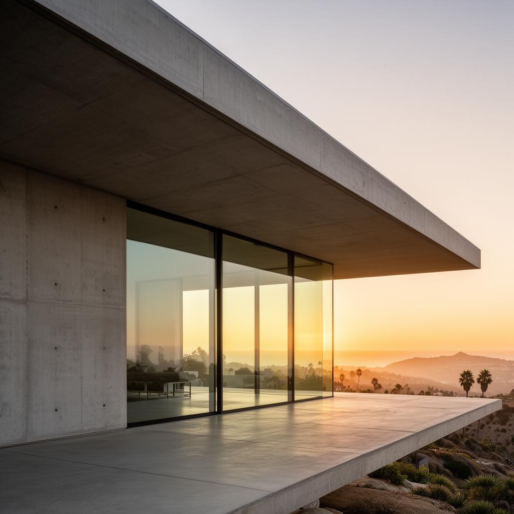 The Malibu Project — modern concrete and glass house at sunset